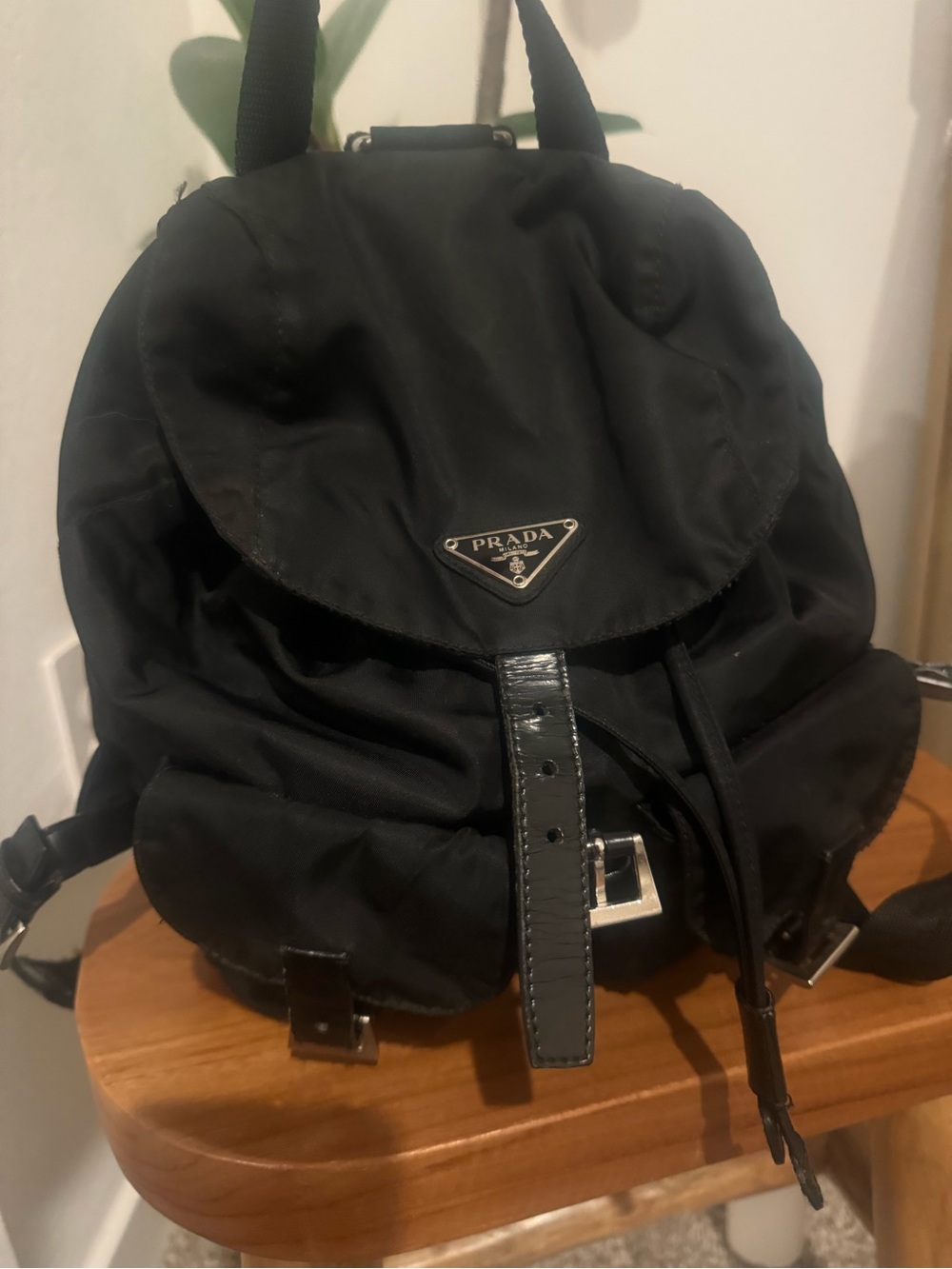 Prada Black Nylon Backpack with Silver-Tone Hardware